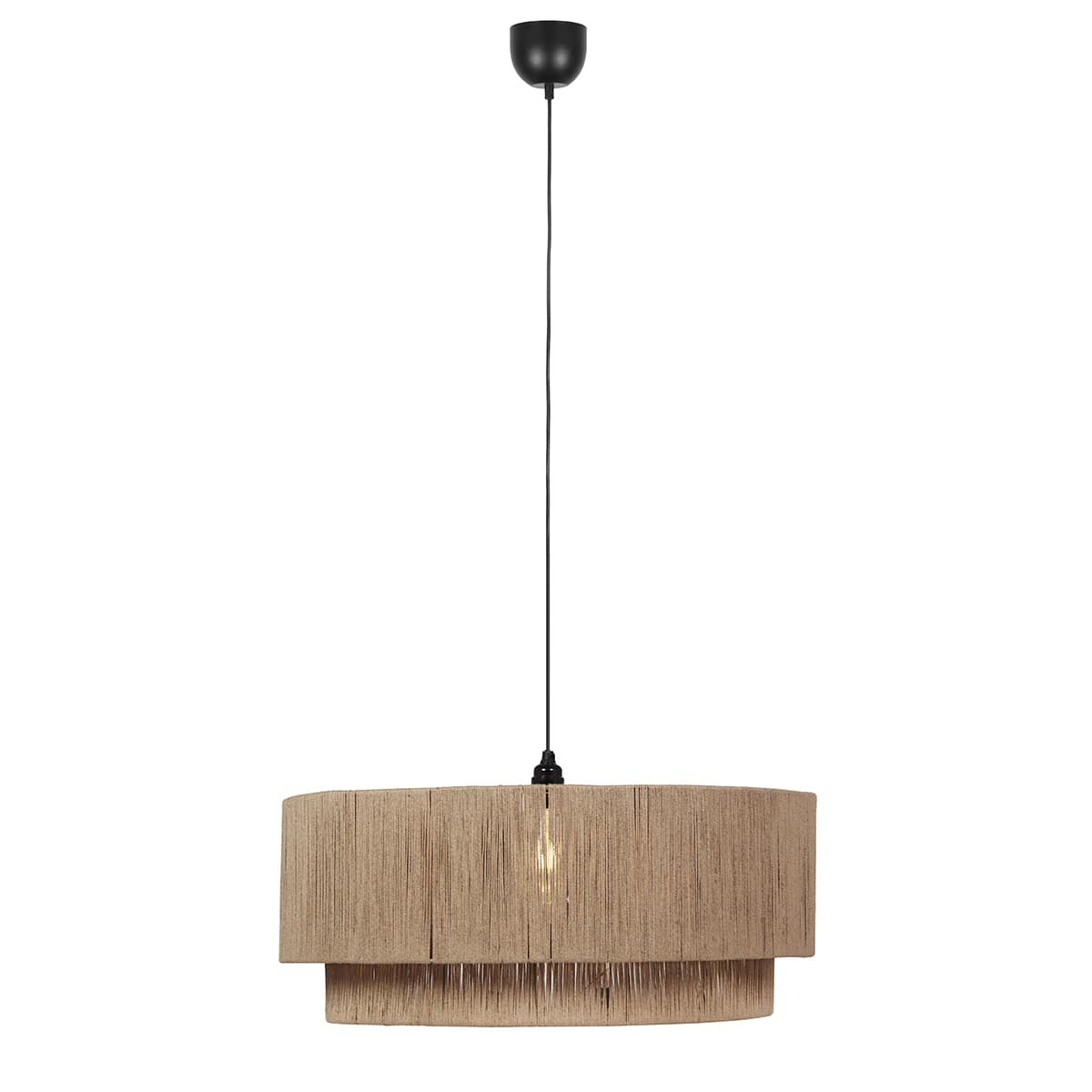 Japandi závesná lampa čierna s hnedým lanom 60cm - Smilla 1