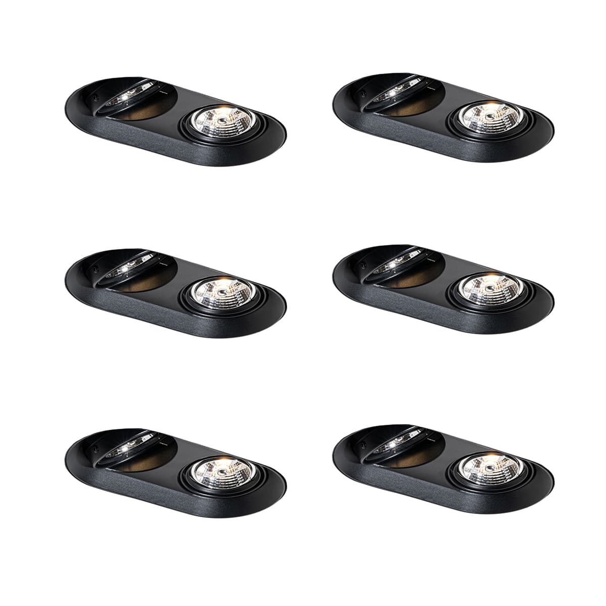 Sada 6 zaoblených zapustených bodových svetiel čierna GU10 70 mm 2-svetlá - Hubs