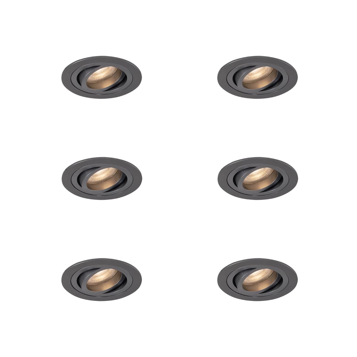 Sada 6 moderných zapustených bodových svetiel Gunmetal GU10 50 mm okrúhle, naklápacie - Rondoo