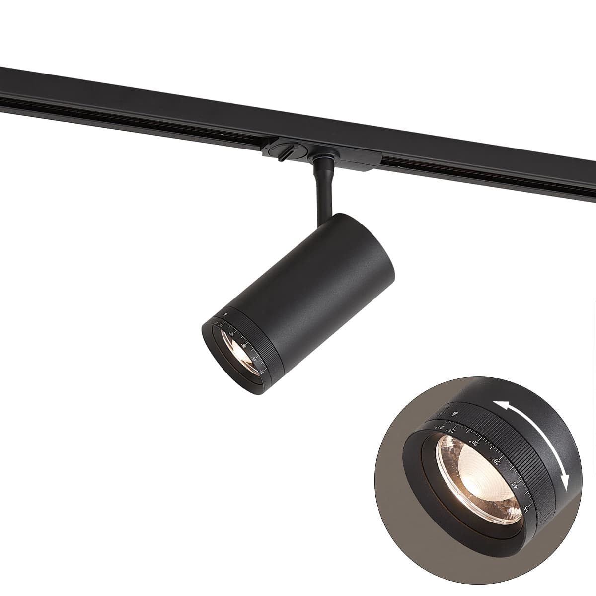 Moderný čierny reflektor pre 1-fázový koľajnicový systém vrátane LED otočného a naklápacieho - Iconic Zoom