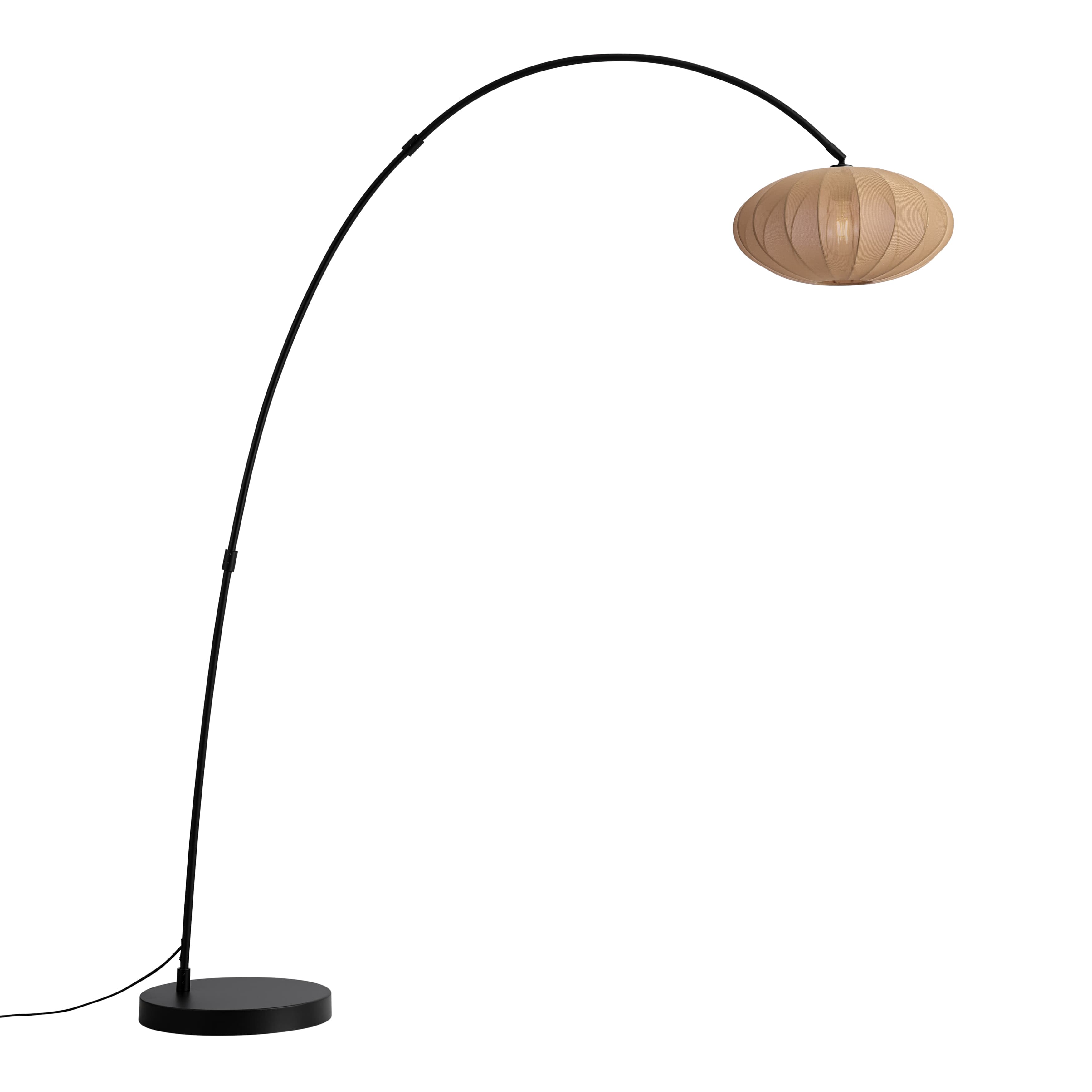 Japandi oblúková stojaca lampa čierna s hnedým tienidlom - Bida 1