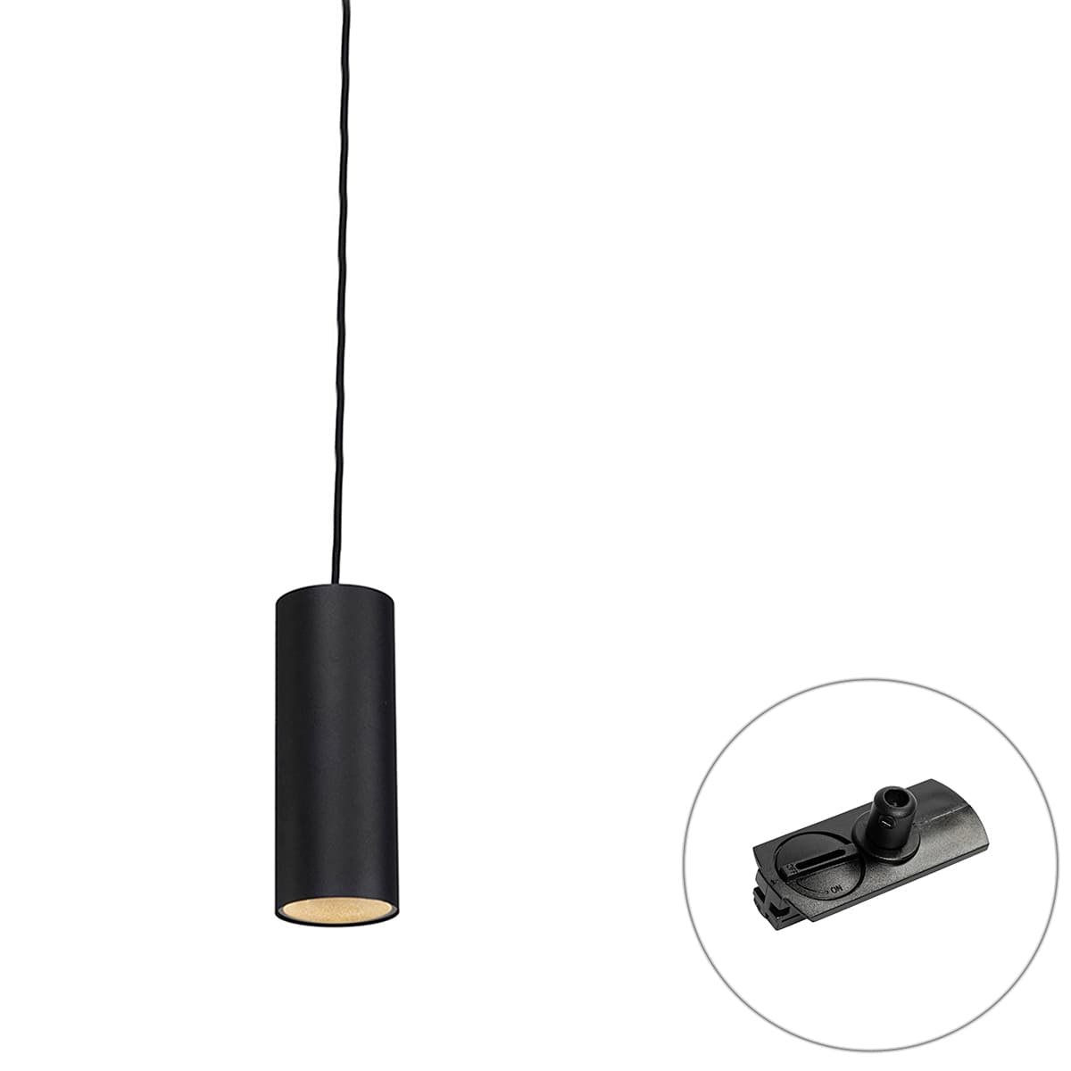 Dizajnové závesné svietidlo čierne vrátane adaptéra na koľajnicu 1-fázové - Iconic Tubo 1