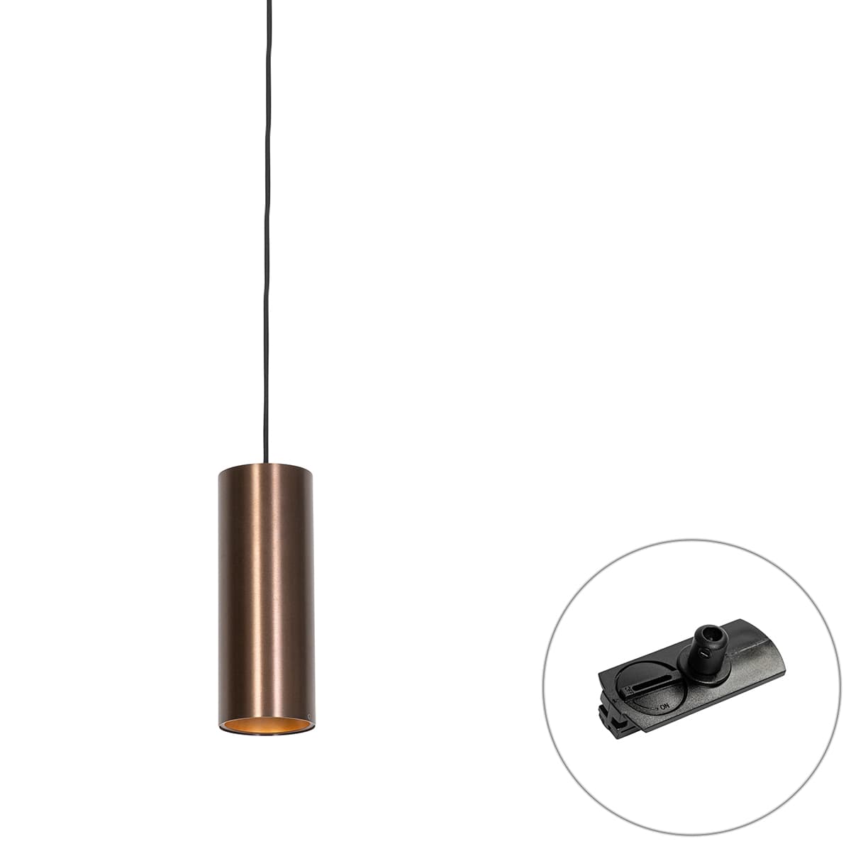 Dizajnové závesné svietidlo tmavý bronz vrátane adaptéra na koľajnicu 1-fázové - Iconic Tubo 1
