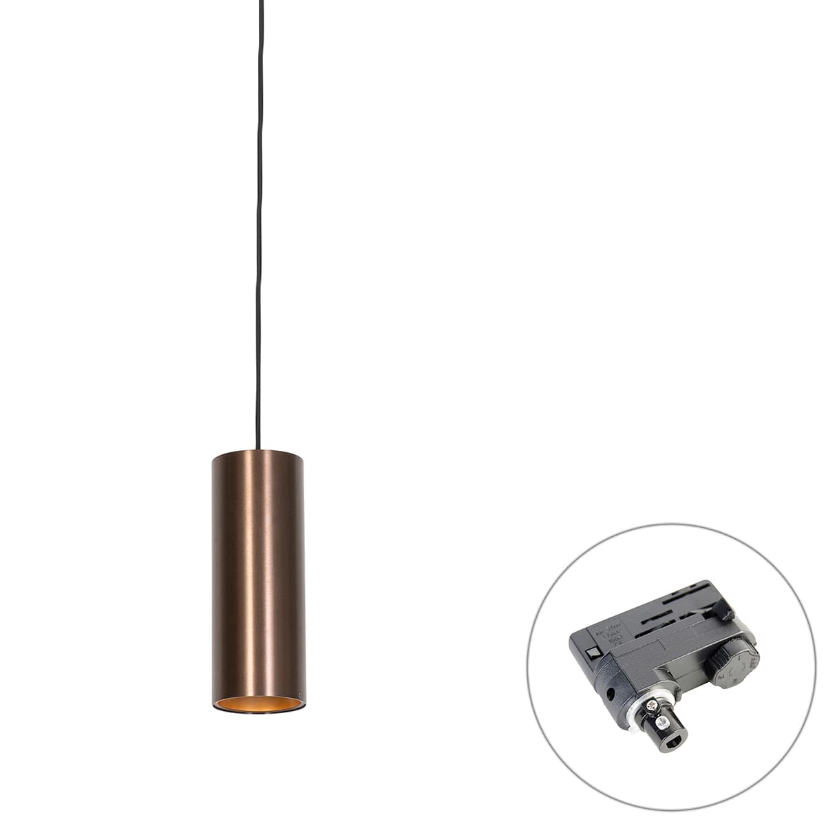 Dizajnové závesné svietidlo tmavý bronz vrátane adaptéru na lištu 3-fázové - 3-fázové Tubo 1