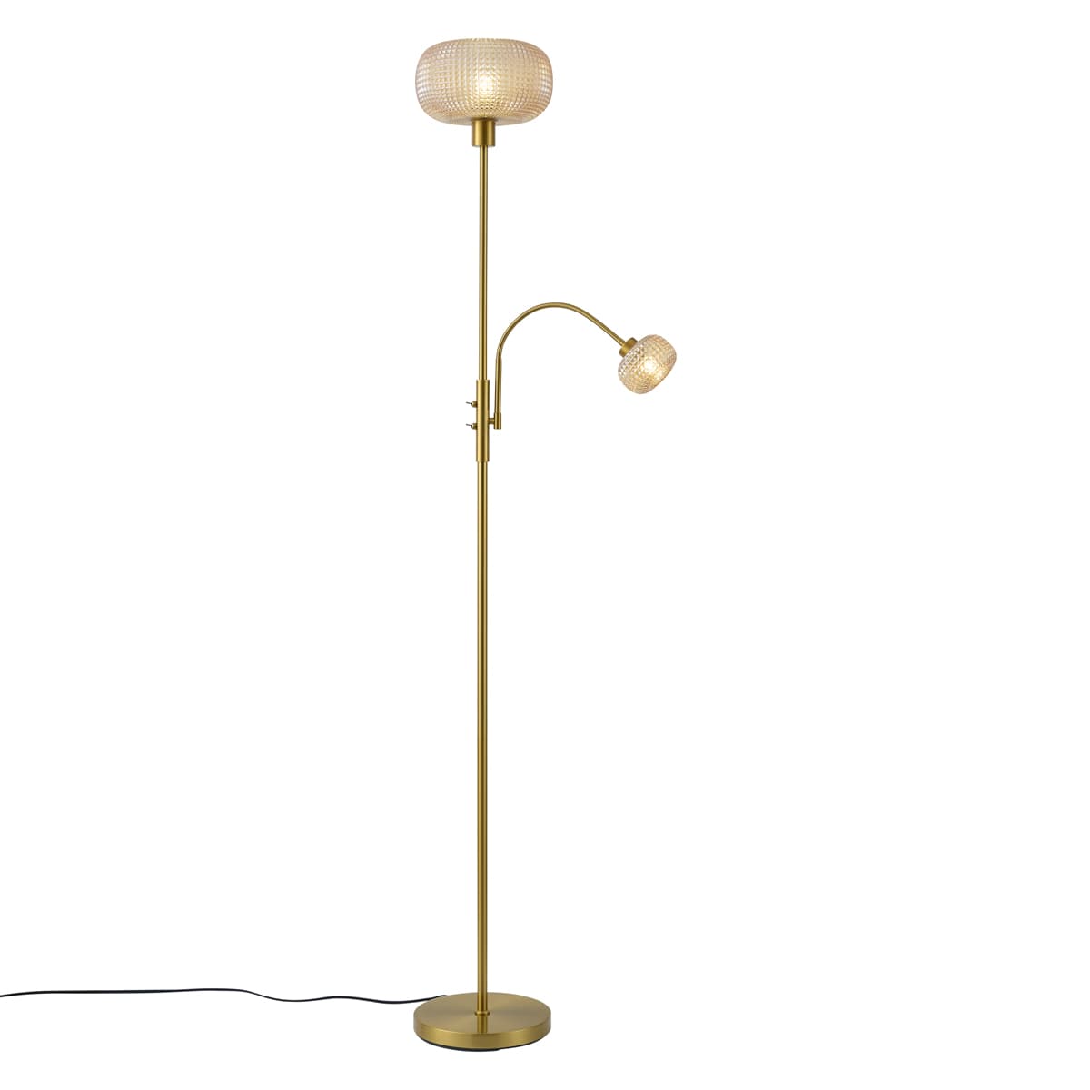 Dizajnová stojaca lampa mosadzná s jantárovým sklom 2-svetelná - Brianna 1