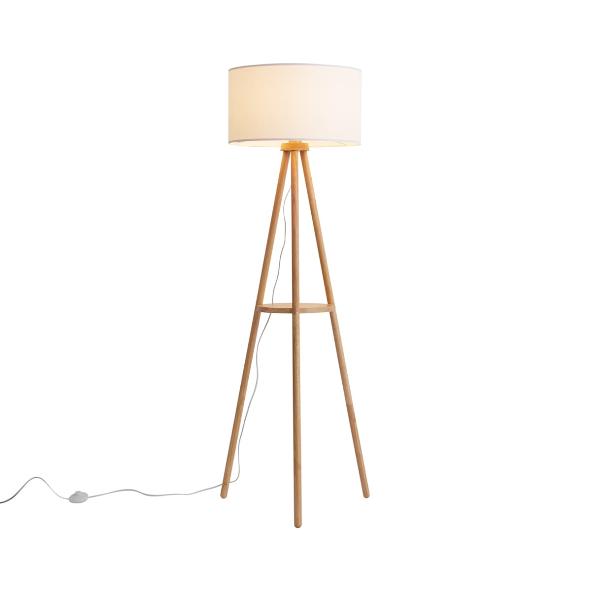 Škandinávska stojaca lampa drevená s látkovým tienidlom biela - Lou