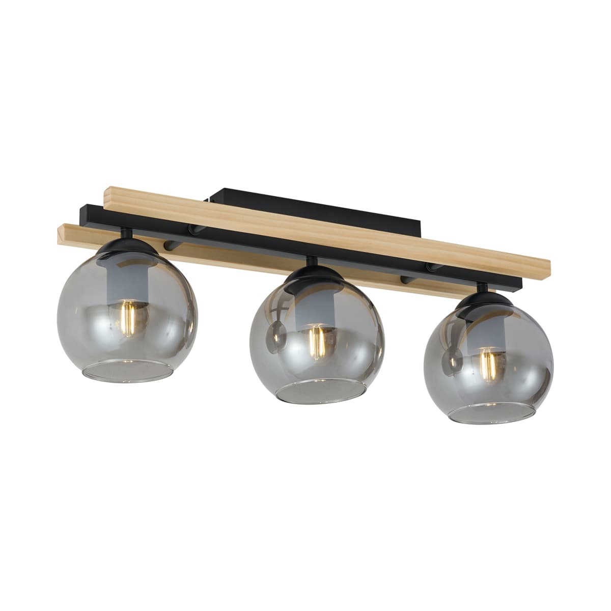 Moderné stropné svietidlo čierne s drevom a dymovým sklom 3-Lights - Aleks 1