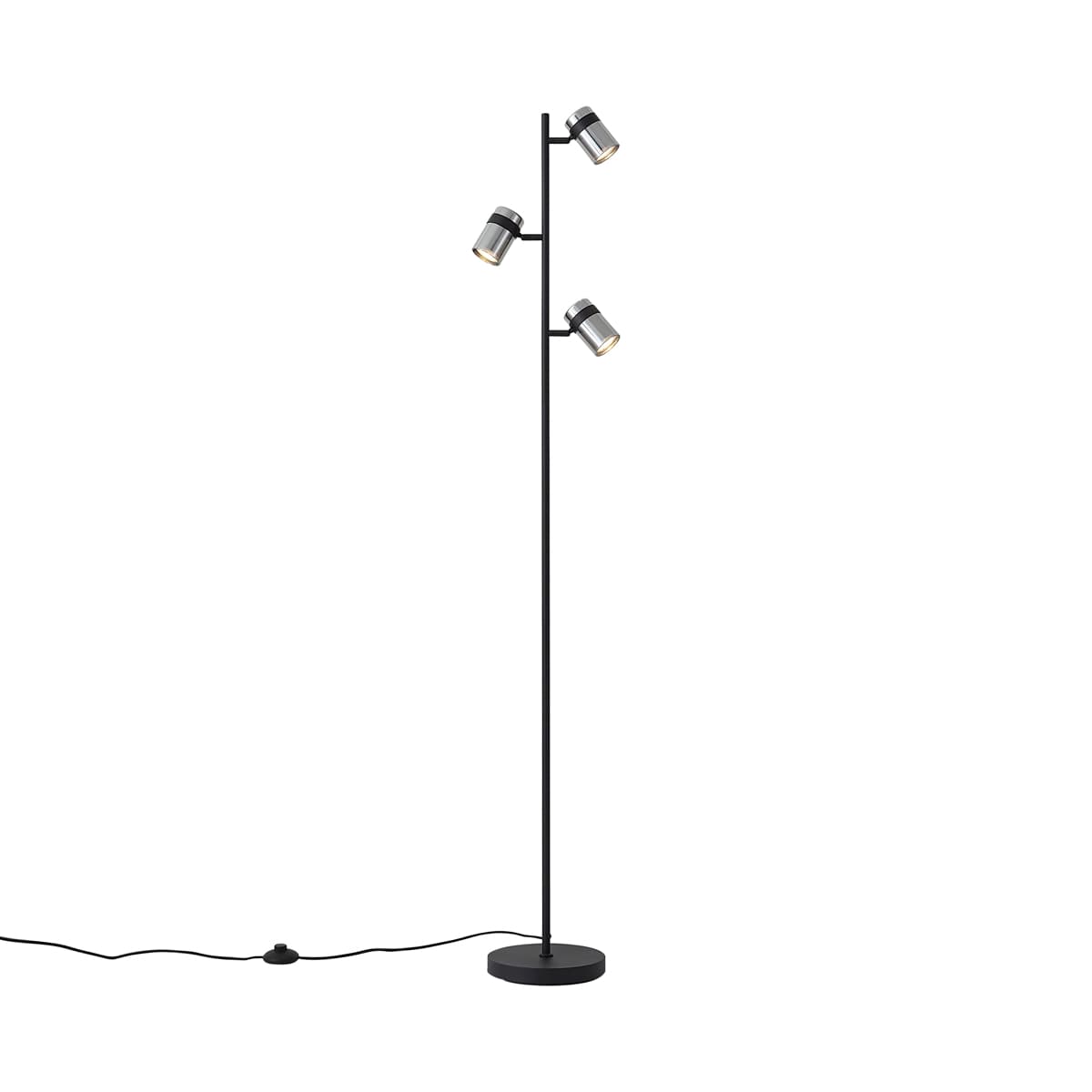 Moderná stojaca lampa čierna s dymovým sklom 3-svetlá otočná a naklápacia - Gianni