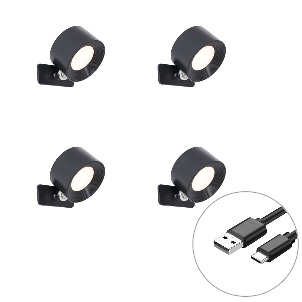 Sada 4 moderných nástenných a stropných svietidiel čierna vrátane LED nabíjateľných - Bright