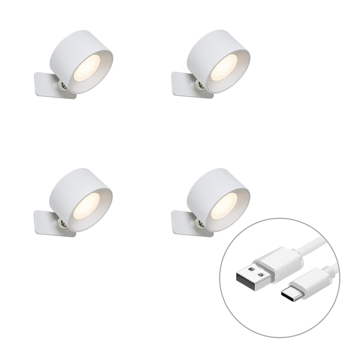Sada 4 moderných nástenných a stropných svietidiel bielej farby vrátane LED nabíjateľných - Bright