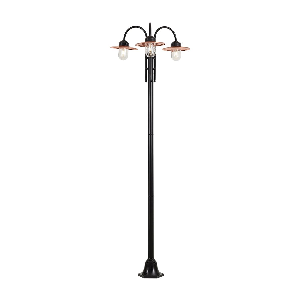 Moderná vonkajšia lampa čierna s meďou 235 cm 3-svetlá IP44 - Kansas