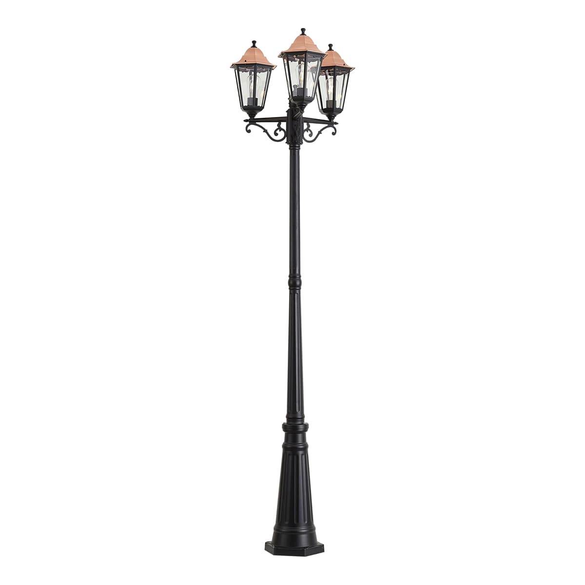 Klasická vonkajšia lampa čierna s meďou 220 cm 3-svetlá IP44 - Havana