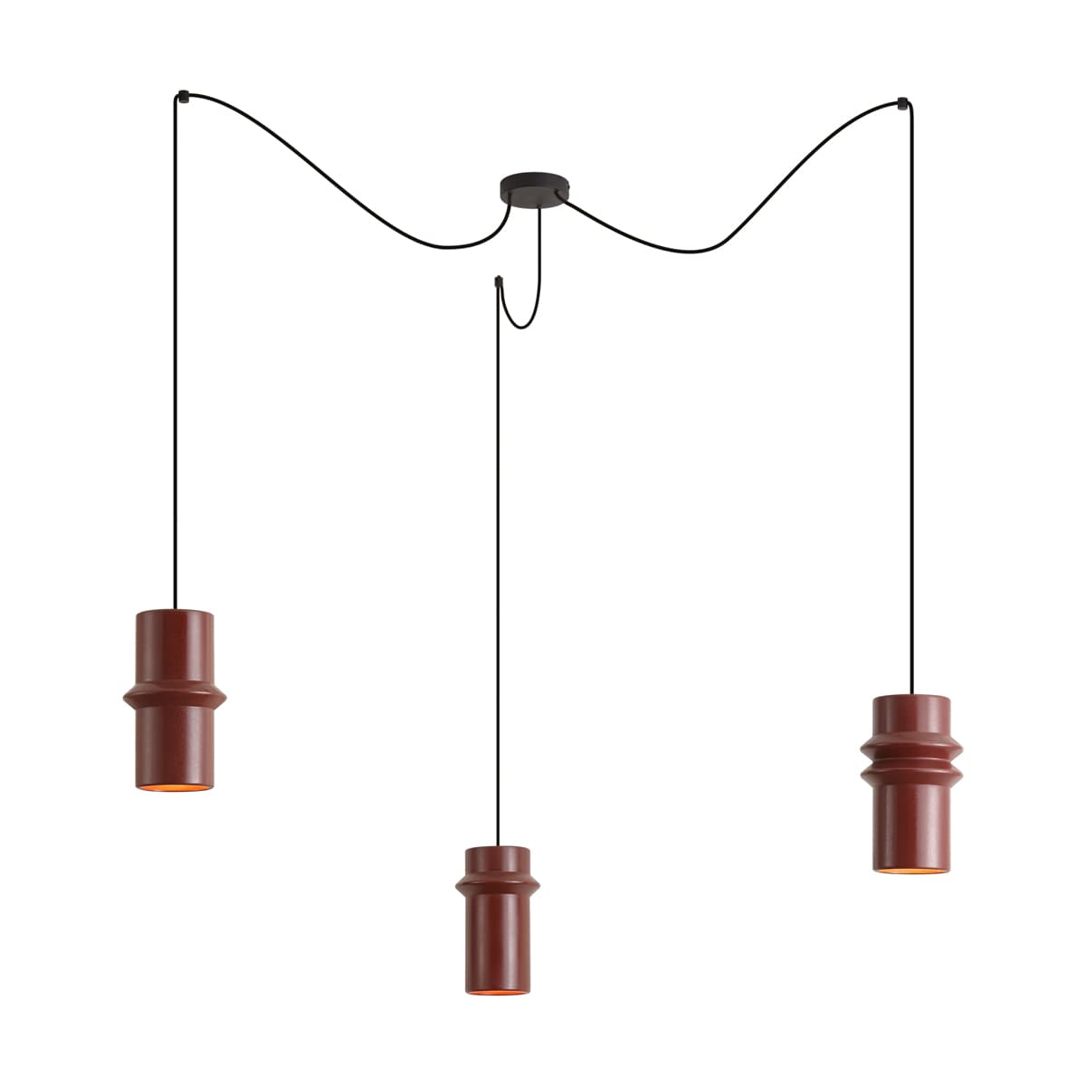 Retro závesná lampa červená s čiernou 3-svetlá - Monti