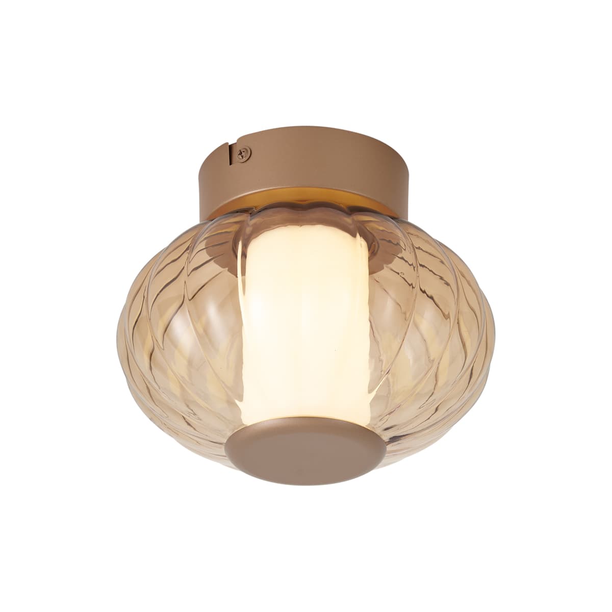Margherite Designer Brass Ceiling Lamp, 18cm, with Amber Glass & Integrated 3-Step Dimmable LED 1