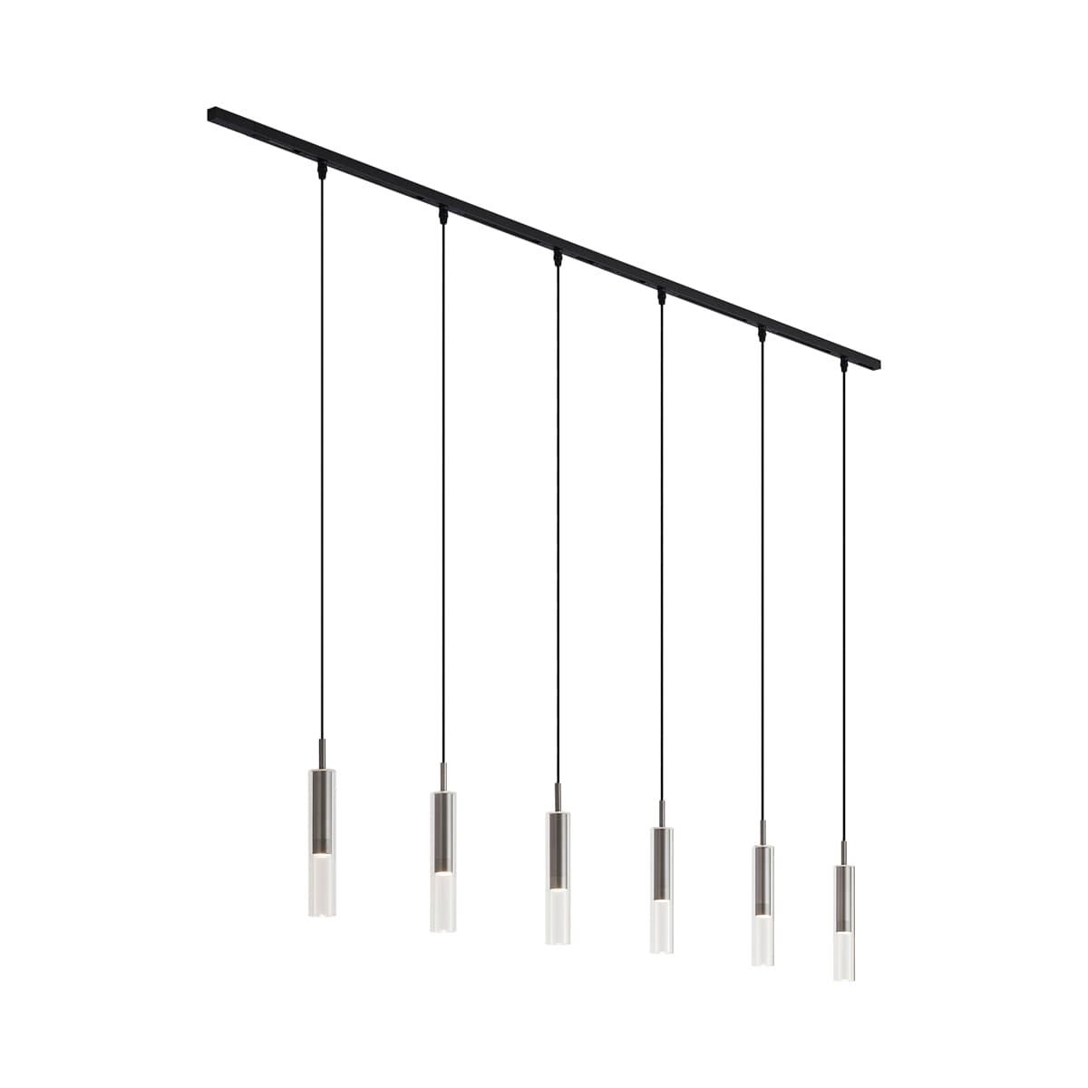Moderný koľajnicový systém čierny so 6 závesnými svietidlami Gunmetal 1-fázový - Slimline Loyce 1