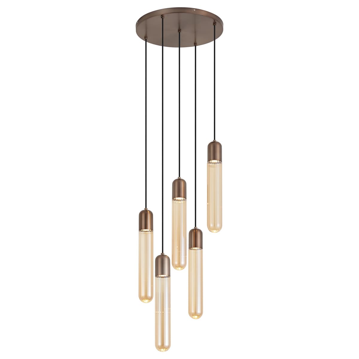 Art Deco Pendant Lamp Dark Bronze with Ribbed Glass 5-Light - Walcott 1