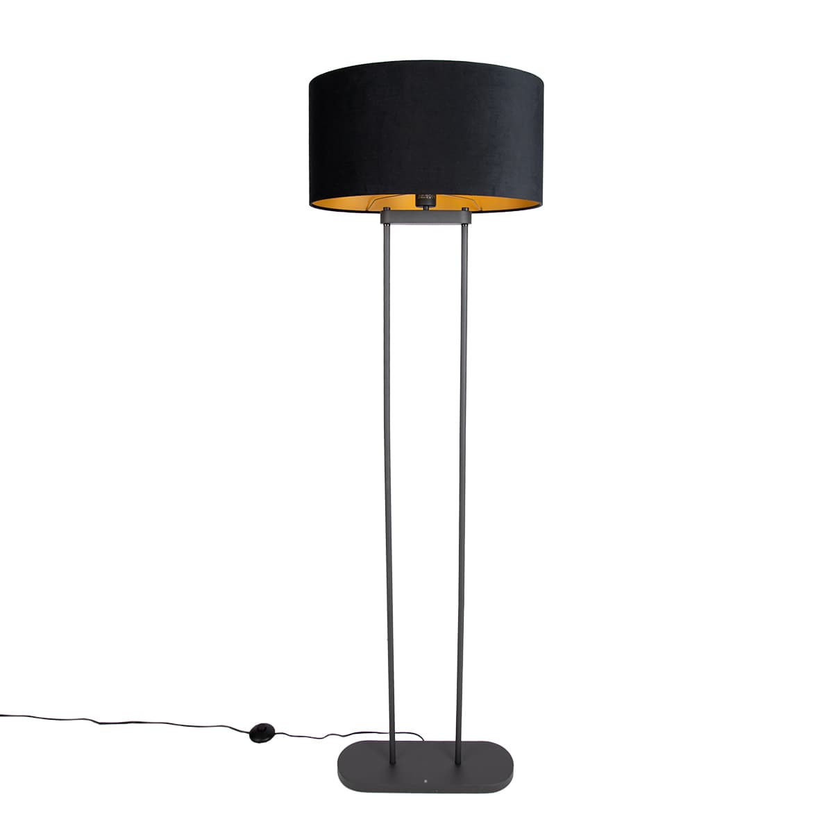 Stojacia lampa čierna s čiernym oválnym tienidlom 50 cm - Thijmen 1