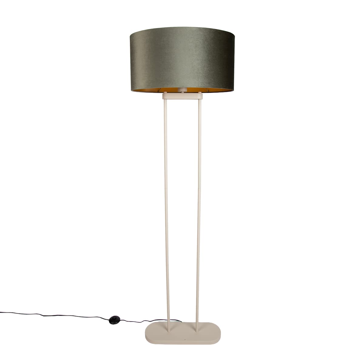 Stojacia lampa béžová so zeleným oválnym tienidlom a zlatým interiérom 50 cm - Thijmen