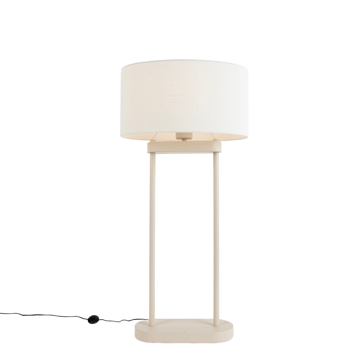 Stojacia lampa béžová s oválnym bielym ľanovým tienidlom 35 cm - Thijmen