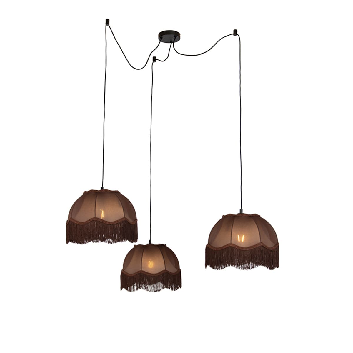 Závesná lampa čierna s hnedým tienidlom a bielym interiérom 31,5 cm 3-svetlá - Cava