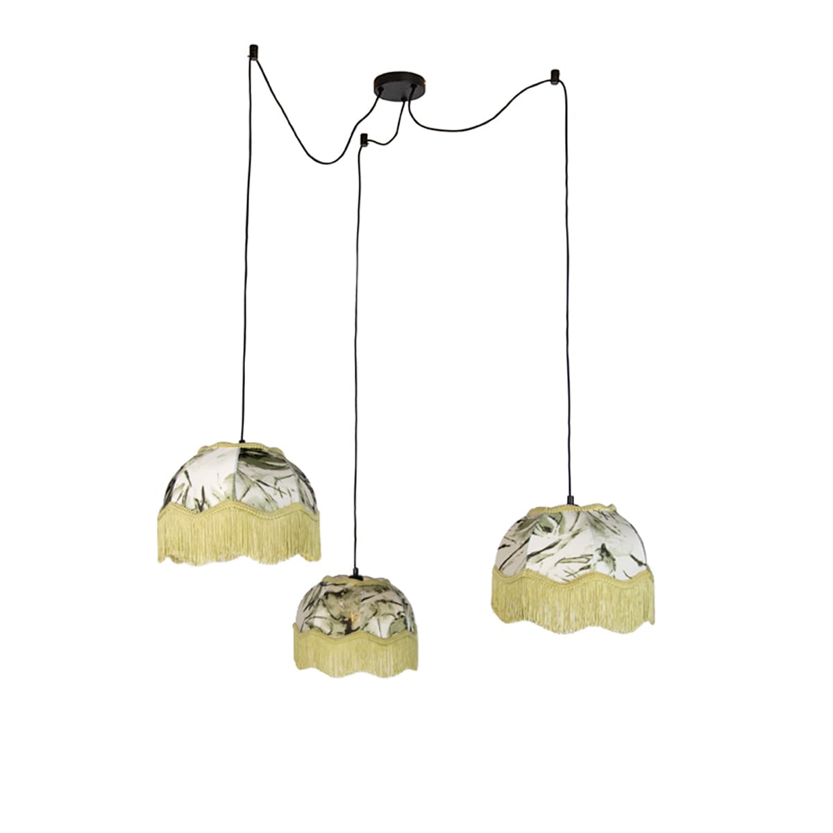 Závesná lampa čierna s tienidlom s listami a bielym interiérom 31,5 3-Lights - Cava