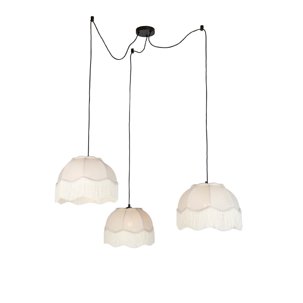 Závesná lampa čierna s béžovým tienidlom a bielym interiérom 31,5 cm 3-svetlá - Cava