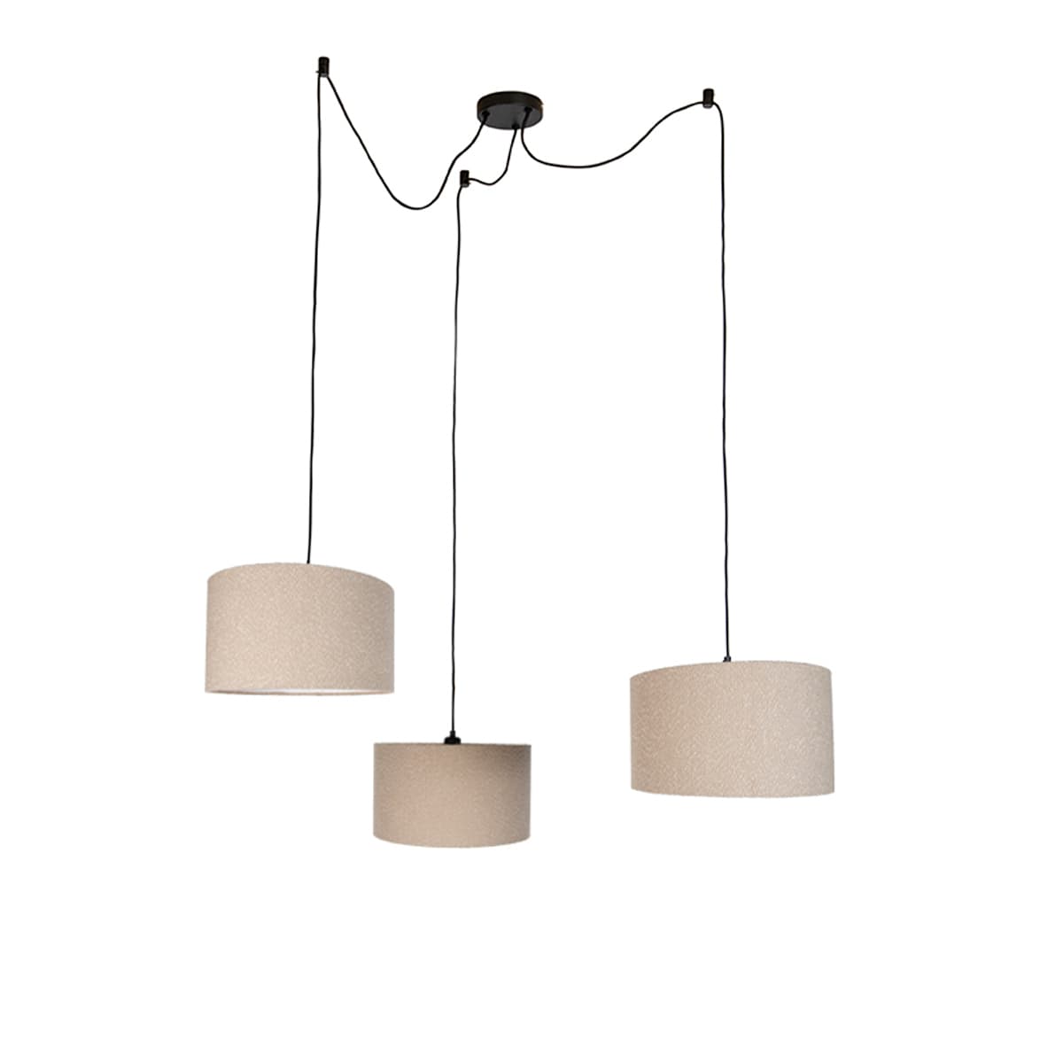 Závesná lampa čierna s béžovou teddy látkou 35cm 3-svetlá - Cava 1