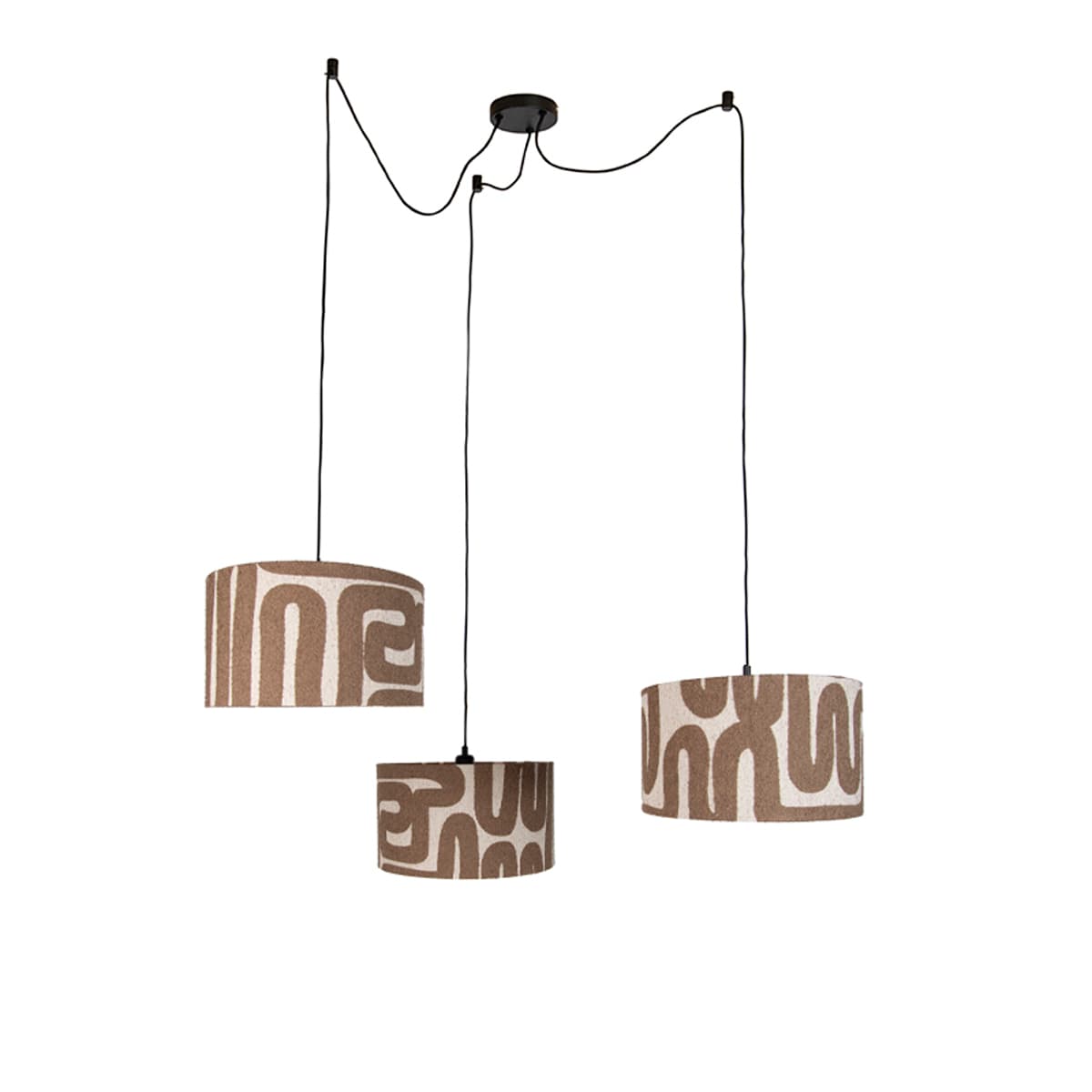 Závesná lampa čierna s hnedým béžovým tienidlom 35cm 3-svetlá - Cava