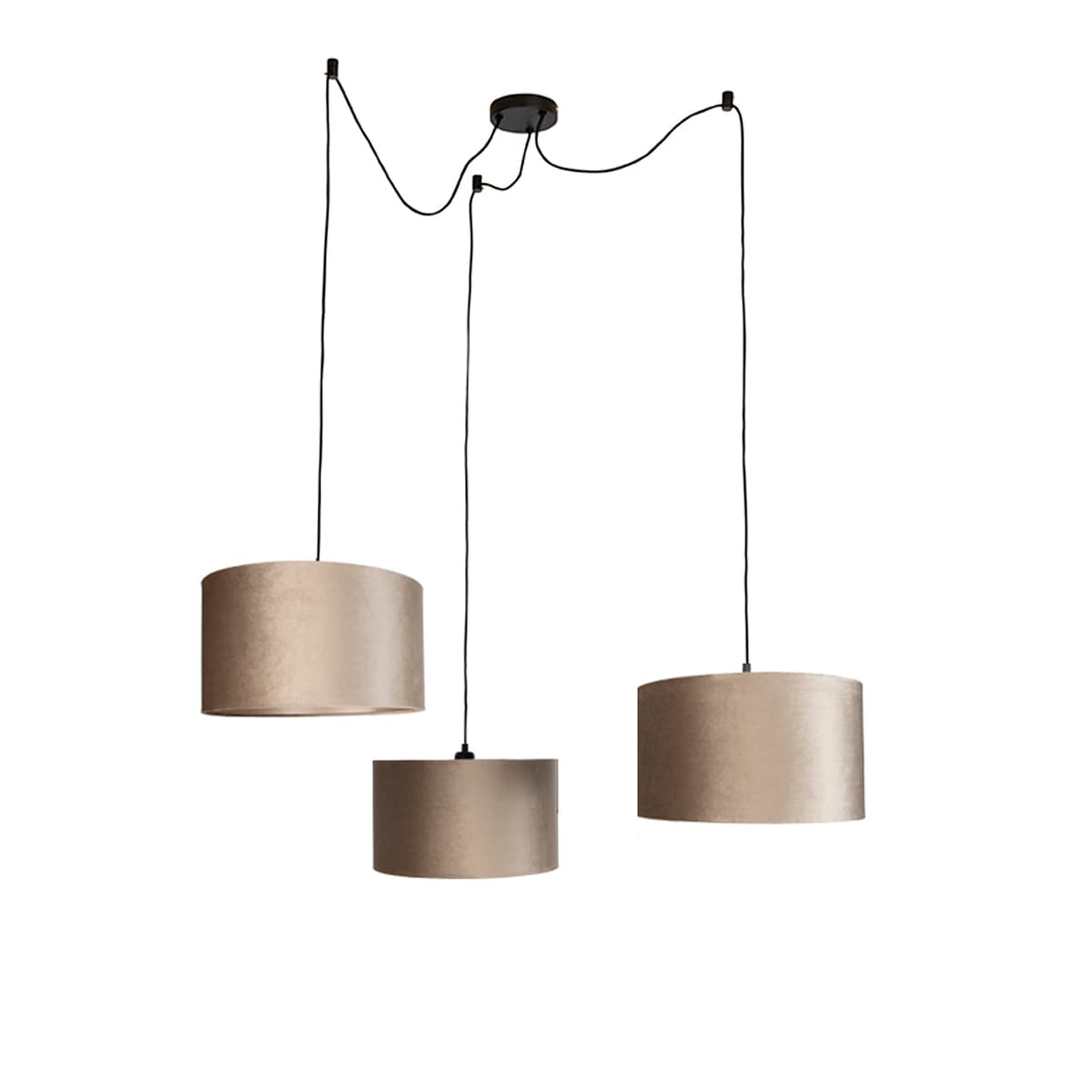 Závesná lampa čierna s sivohnedým tienidlom 35cm 3-Lights - Cava