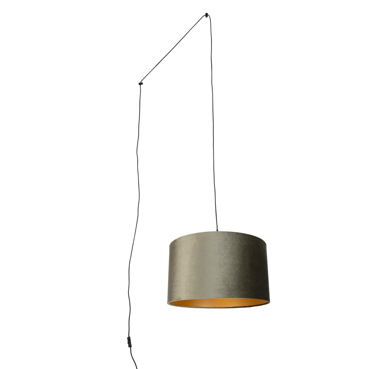 Závesná lampa čierna so zástrčkou a zeleným tienidlom so zlatým interiérom 35cm - Cavalux