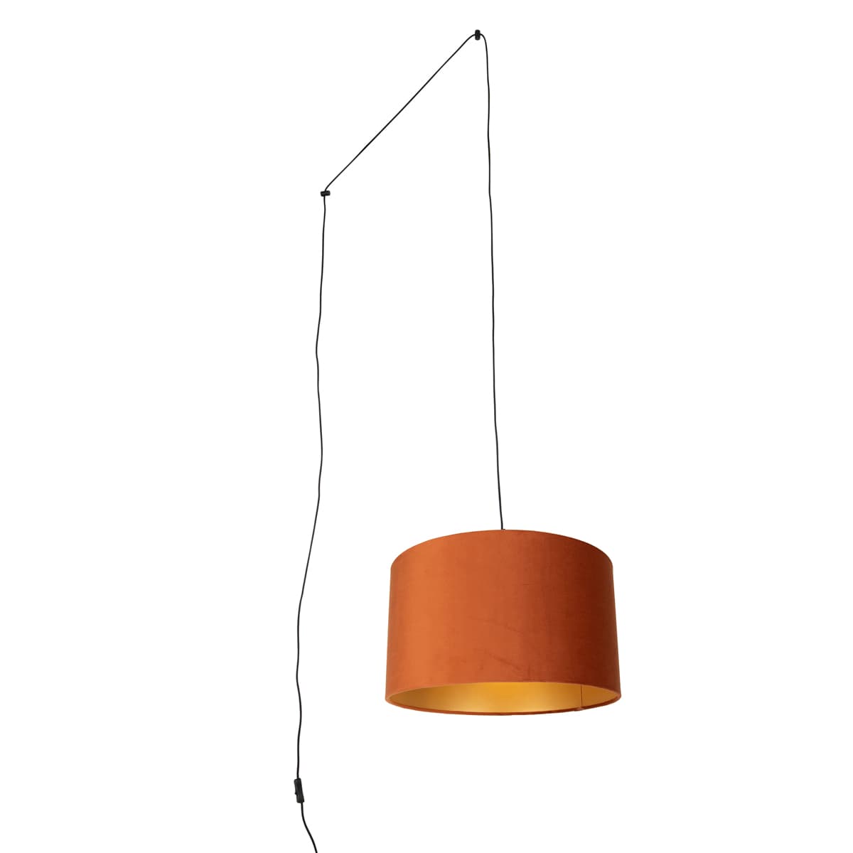 Závesná lampa čierna so zástrčkou a oranžovým tienidlom so zlatým interiérom 35cm - Cavalux 1