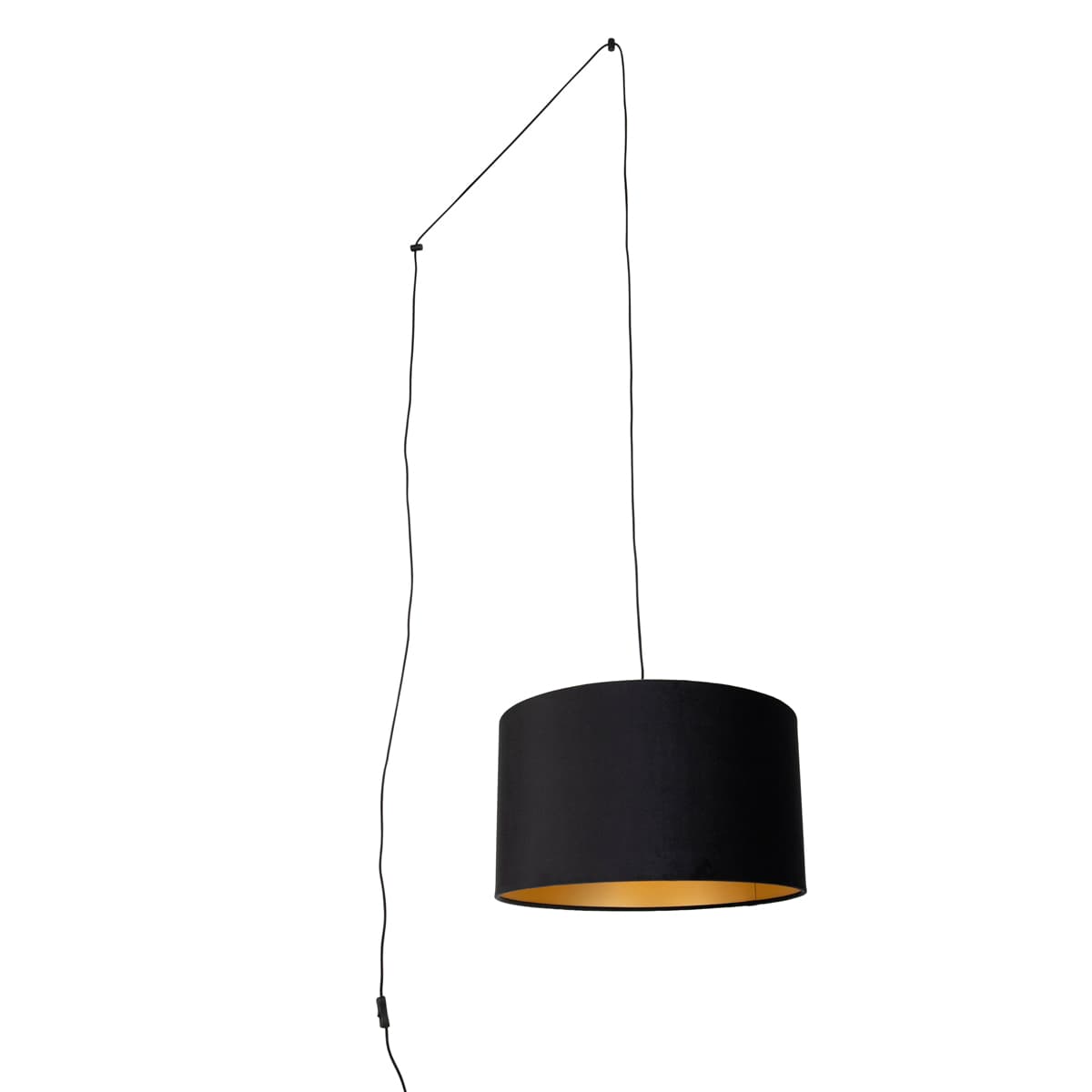 Závesná lampa čierna so zástrčkou a čiernym tienidlom so zlatým interiérom 35 cm - Cavalux 1