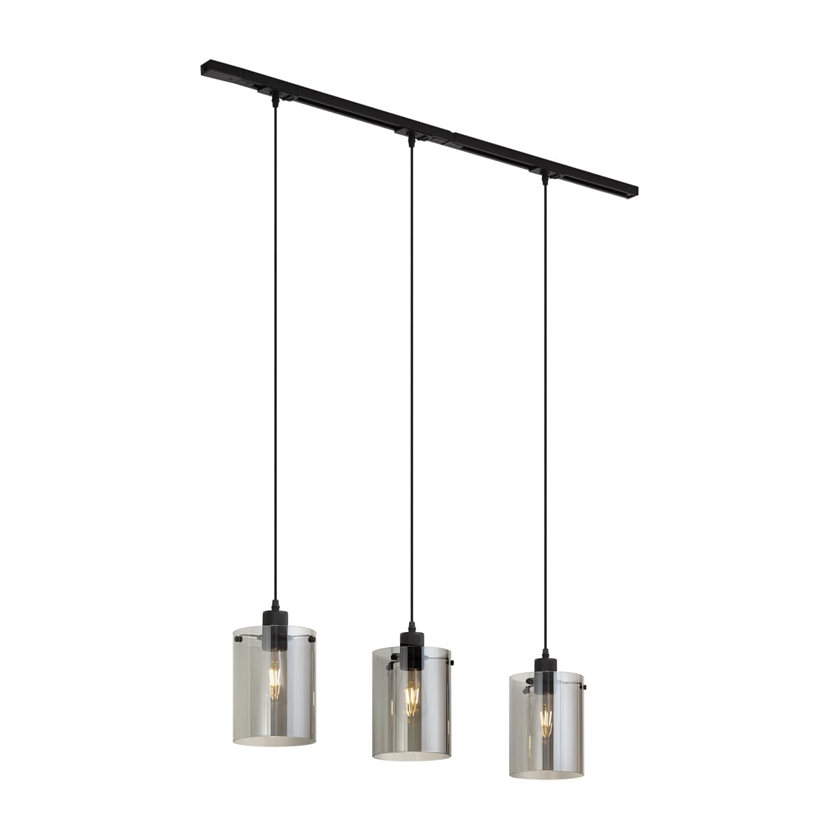 Moderný 1-fázový koľajnicový systém čierny s 3 závesnými lampami z dymového skla - Iconic Dome 1