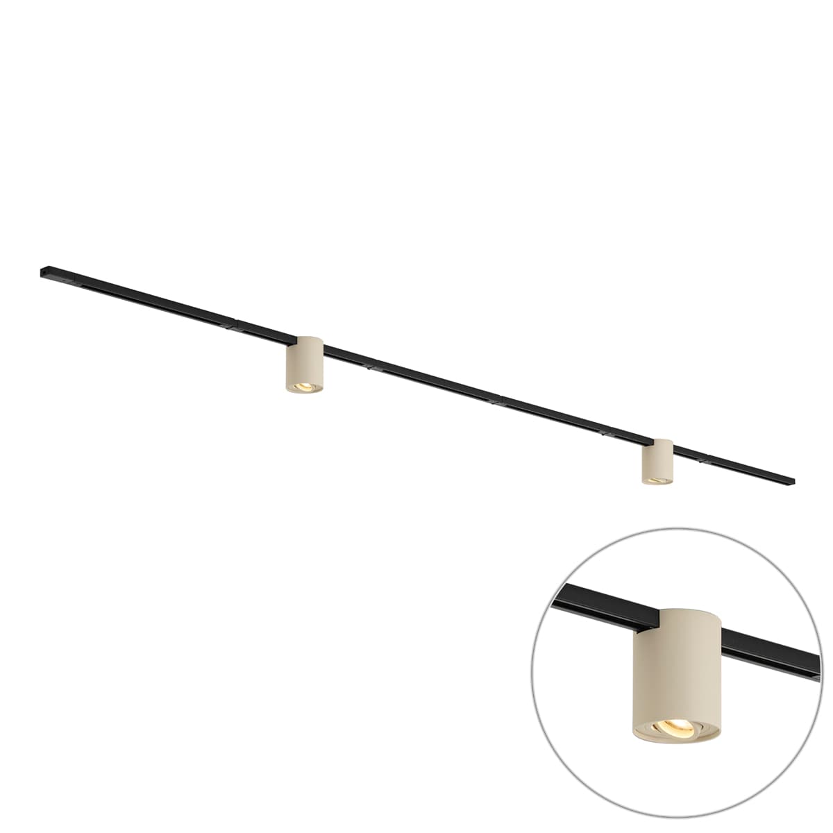 Modern Track Lighting System Black with 2 Beige Spotlights 1-Phase - Iconic Rondoo Up 1