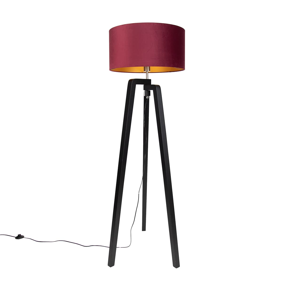 Stojacia lampa čierna trojnožka s červeným tienidlom so zlatým interiérom 50cm - Puros