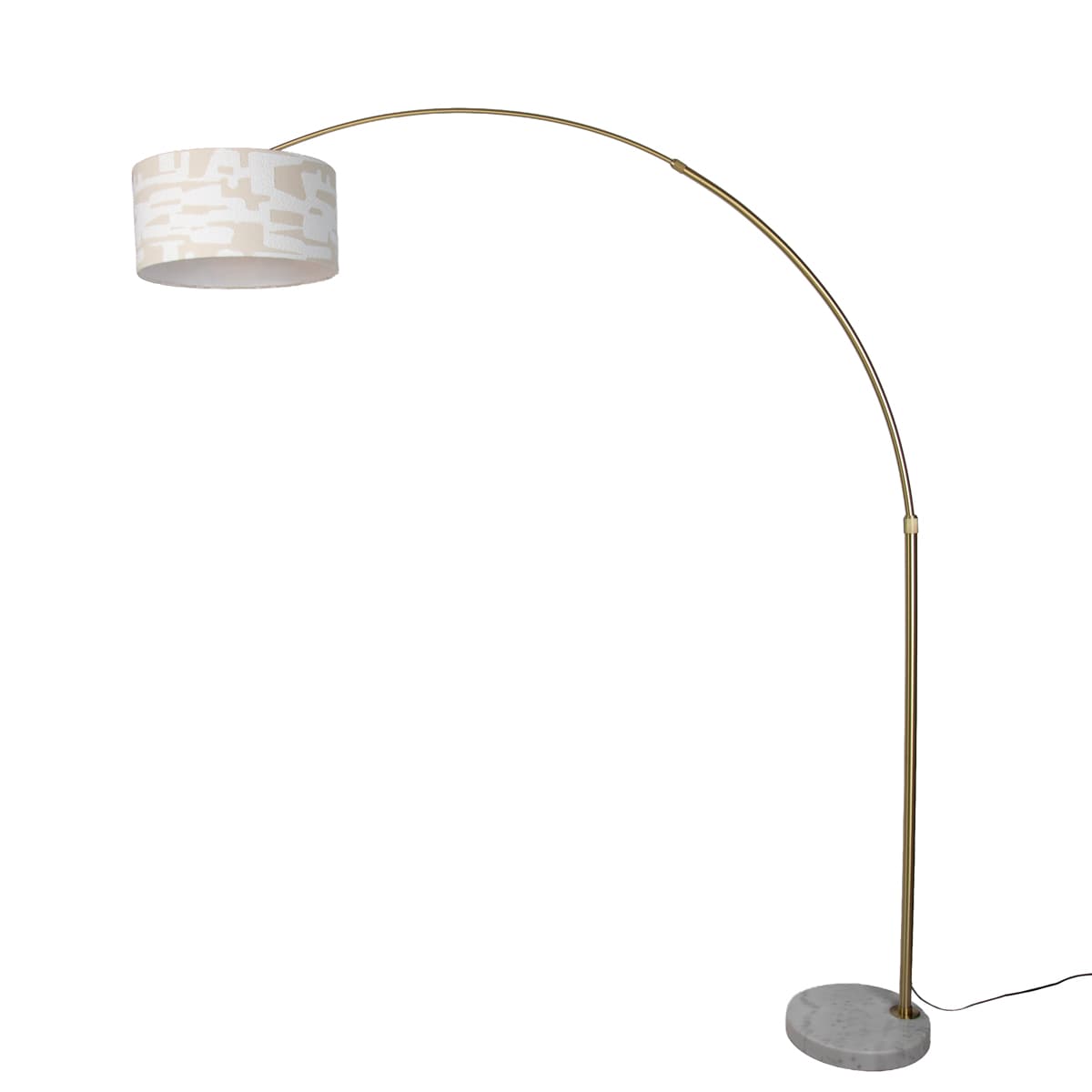 Mosadzná stojaca lampa s bielym a béžovým pruhovaným tienidlom 50 cm - XXL 1