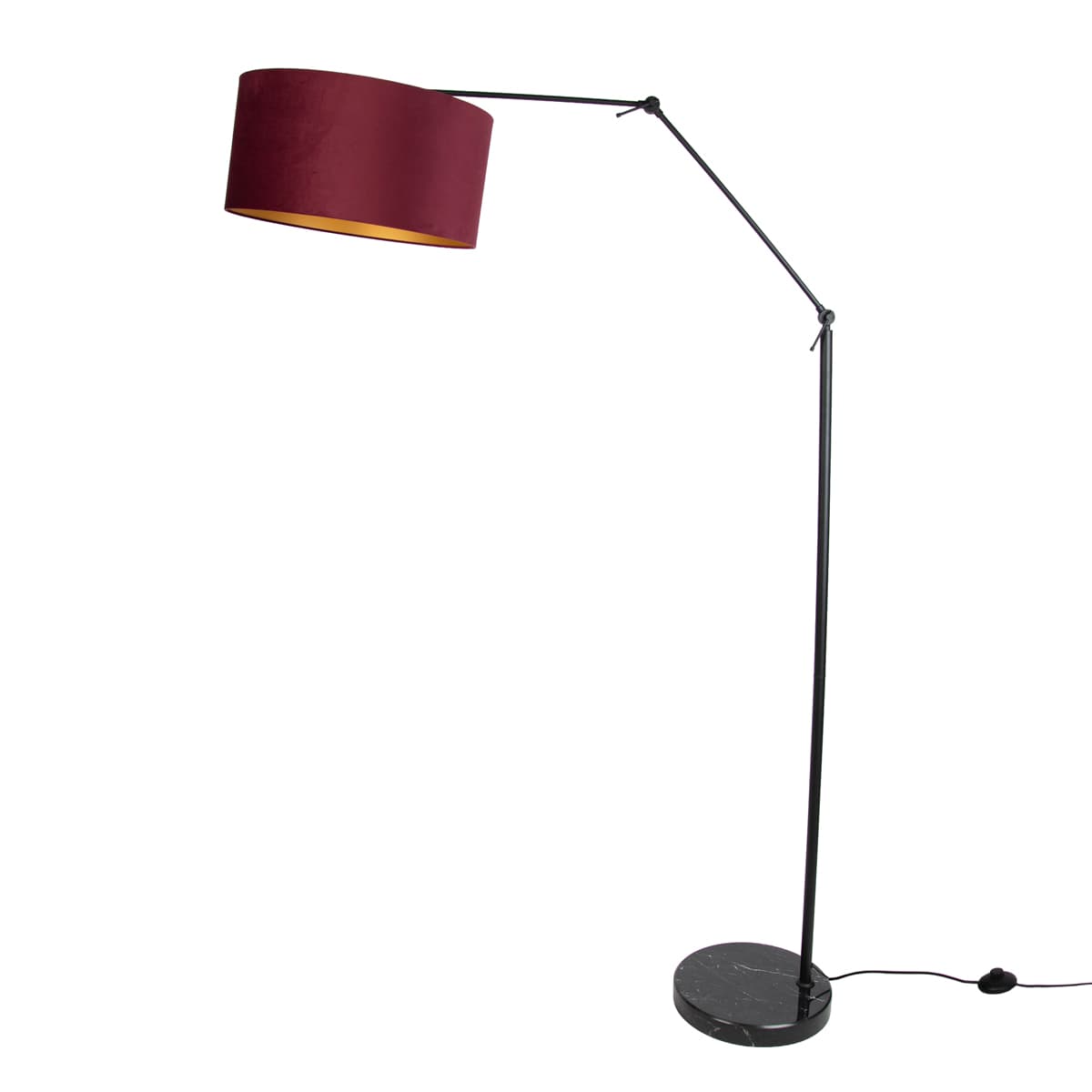 Stojacia lampa čierna nastaviteľná s červeným tienidlom a zlatým interiérom 50 cm - Editor