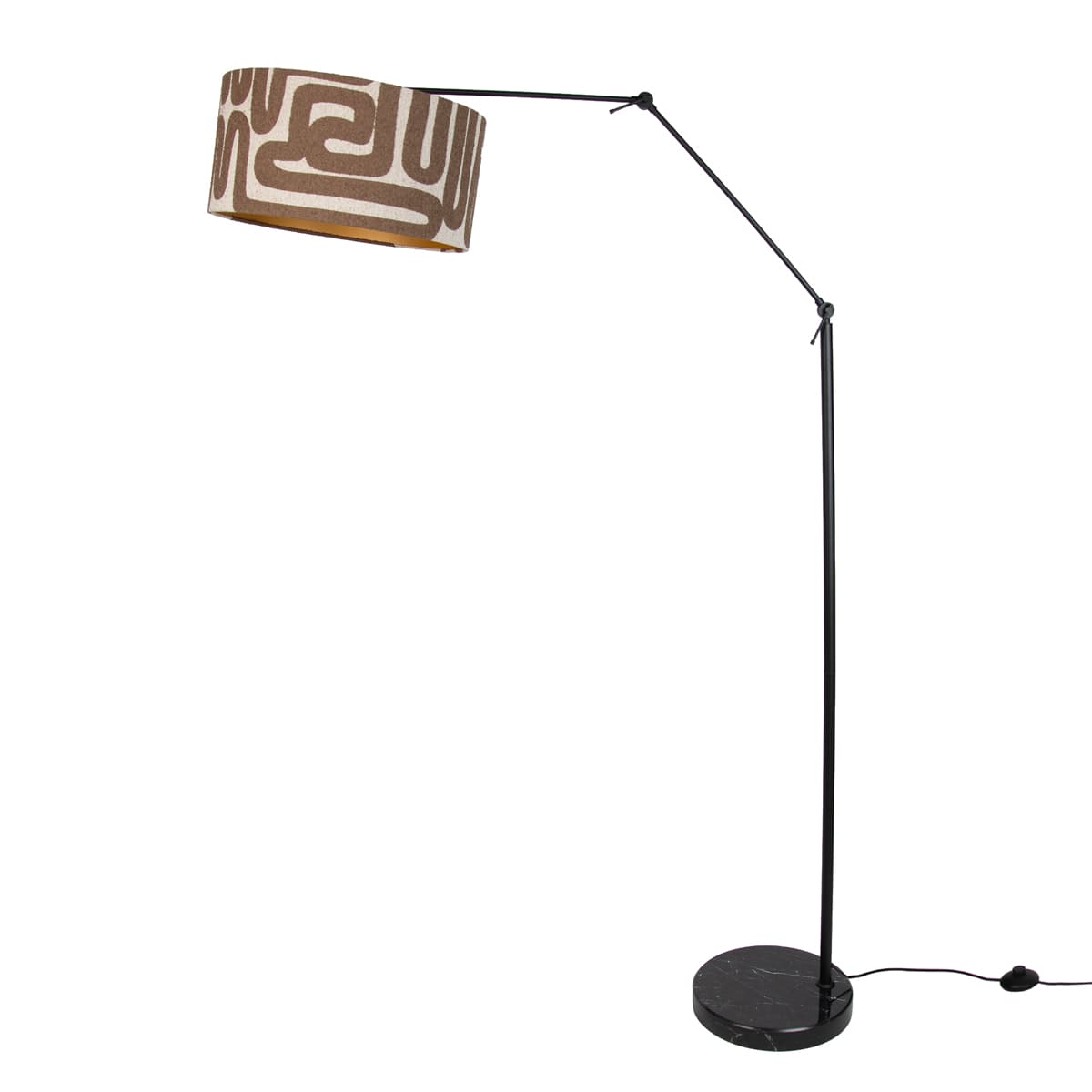 Nastaviteľná čierna stojaca lampa s hnedým a béžovým pruhovaným tienidlom 50 cm - Editor 1