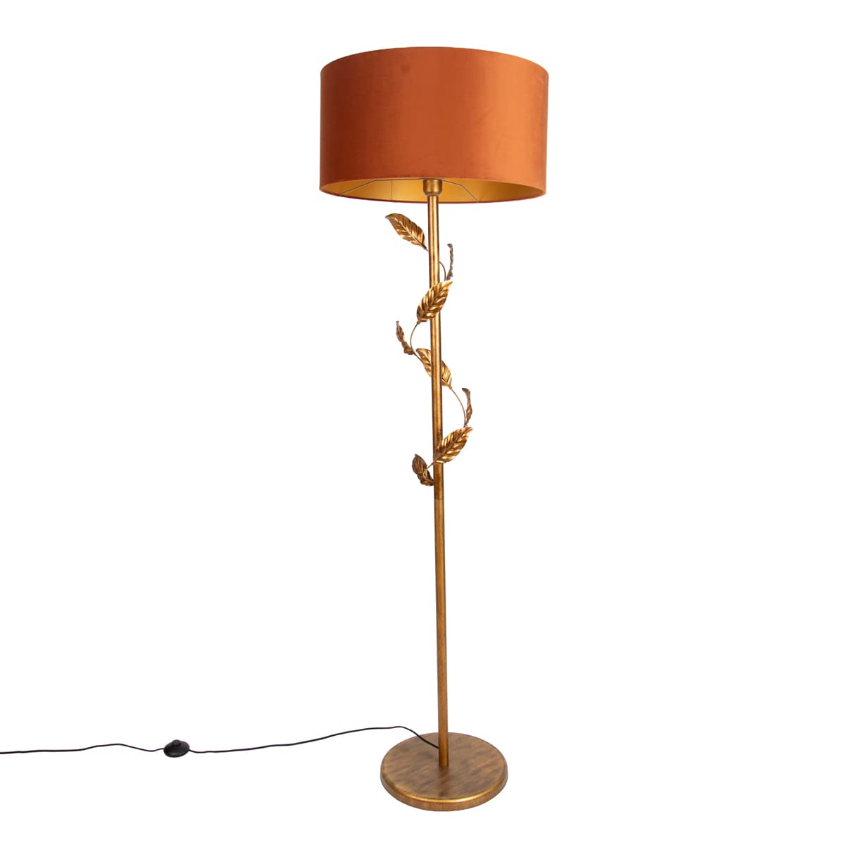Stojacia lampa zlatá s oranžovým tienidlom a zlatým interiérom 50 cm - Linden