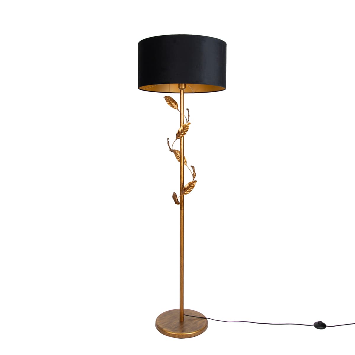 Stojacia lampa zlatá s čiernym tienidlom a zlatým interiérom 50cm - Linden