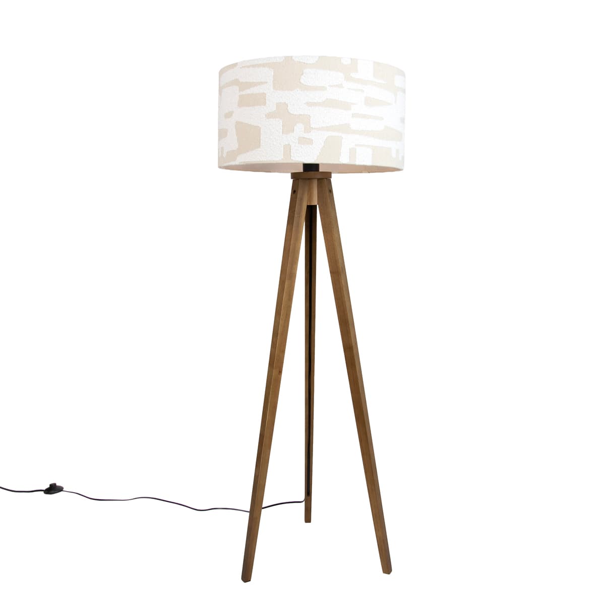 Drevená stojaca lampa s béžovým a bielym pruhovaným tienidlom 50 cm - Tripod Classic 1