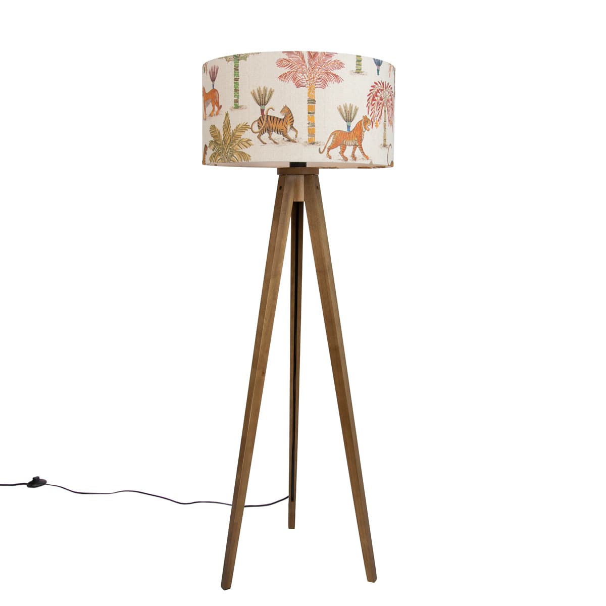 Drevená stojaca lampa s viacfarebným tienidlom so zvieracou potlačou 50 cm - Tripod Classic 1