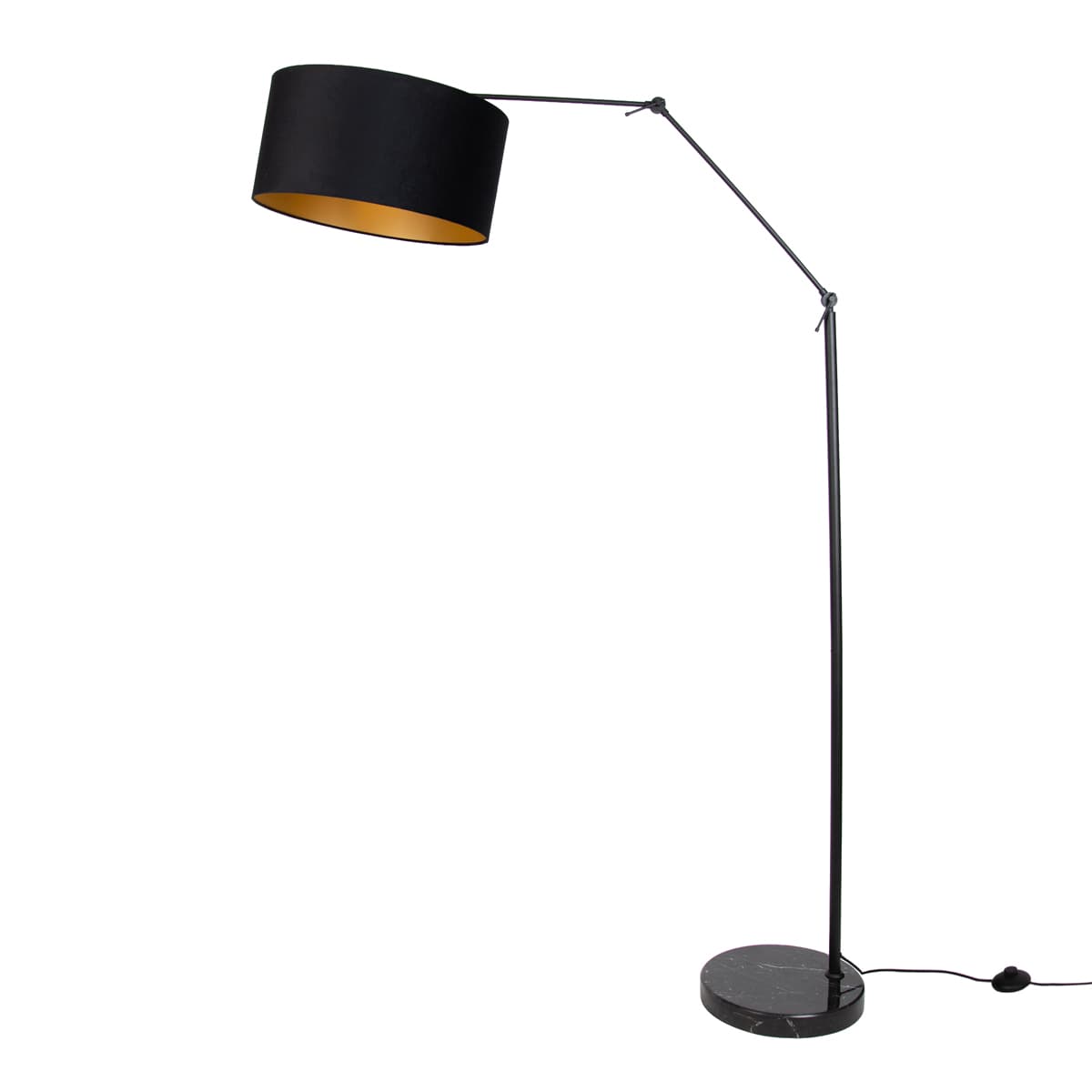 Nastaviteľná čierna stojaca lampa s čiernym tienidlom a zlatým interiérom 50 cm - Editor