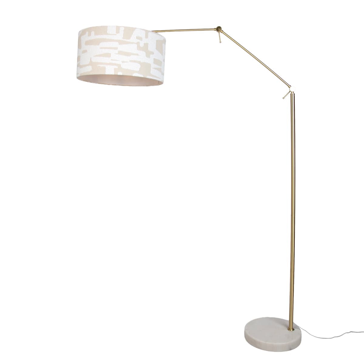 Stojacia lampa zlatá nastaviteľná s bielym a béžovým pruhovaným tienidlom 50 cm - Editor