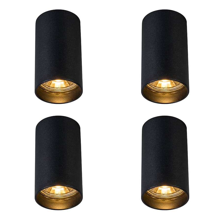 Sada 4 moderných prisadených bodových svetiel čierna 5,5 cm GU10 50 mm - Tuba