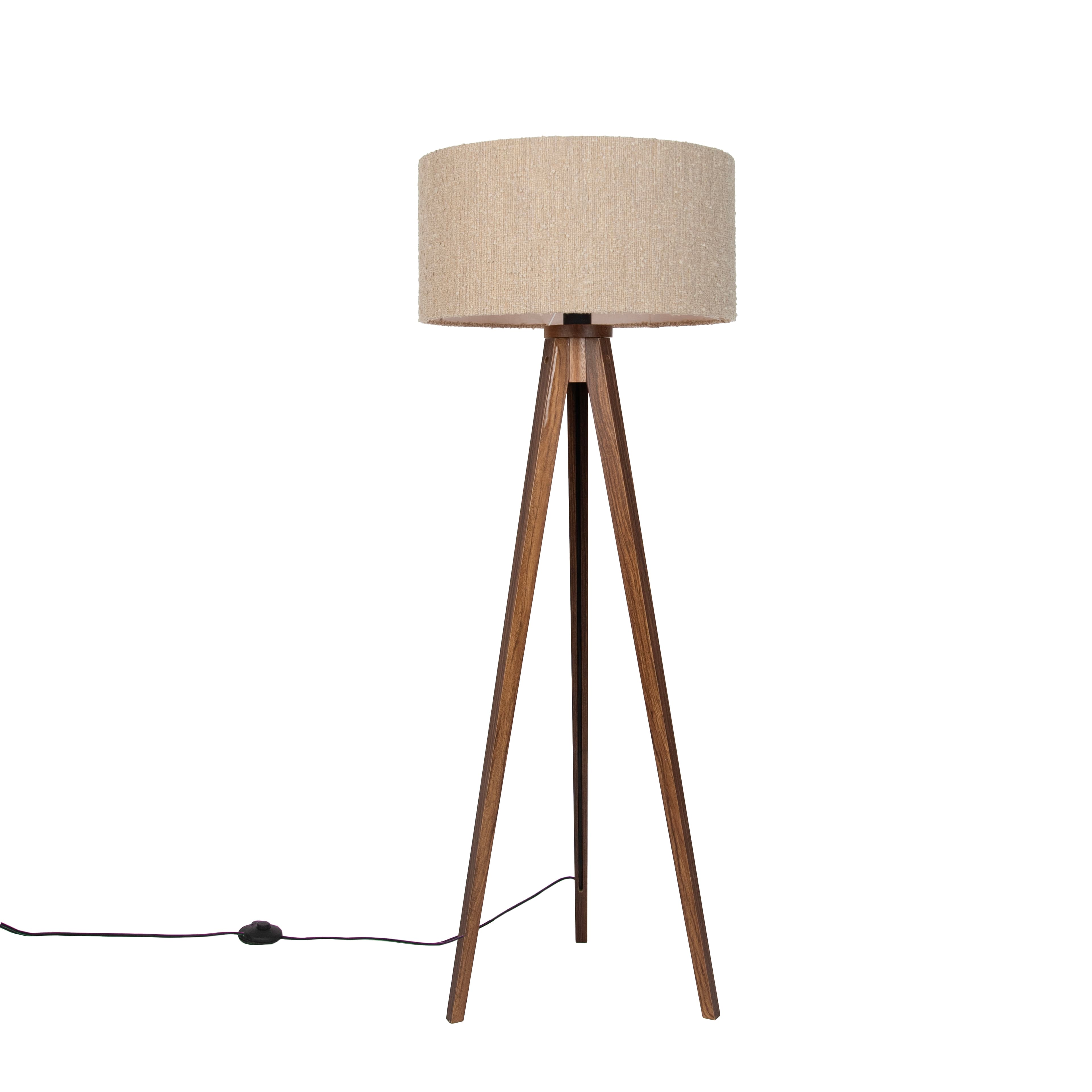 Moderne vloerlamp walnoot hout met beige bouclé kap 50cm - Tripod Classic 1