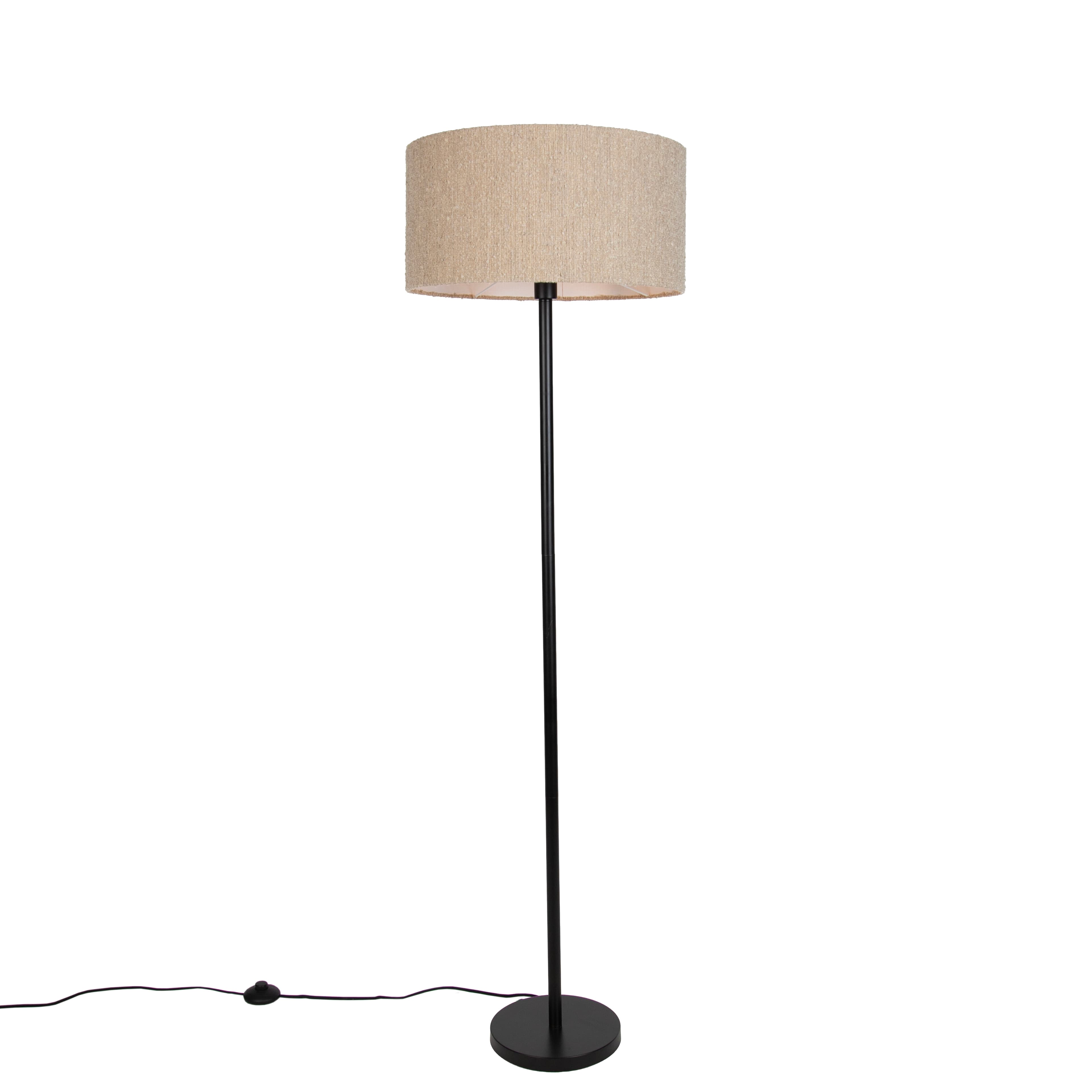 Moderne vloerlamp zwart met beige bouclé kap 50cm - Simplo 1
