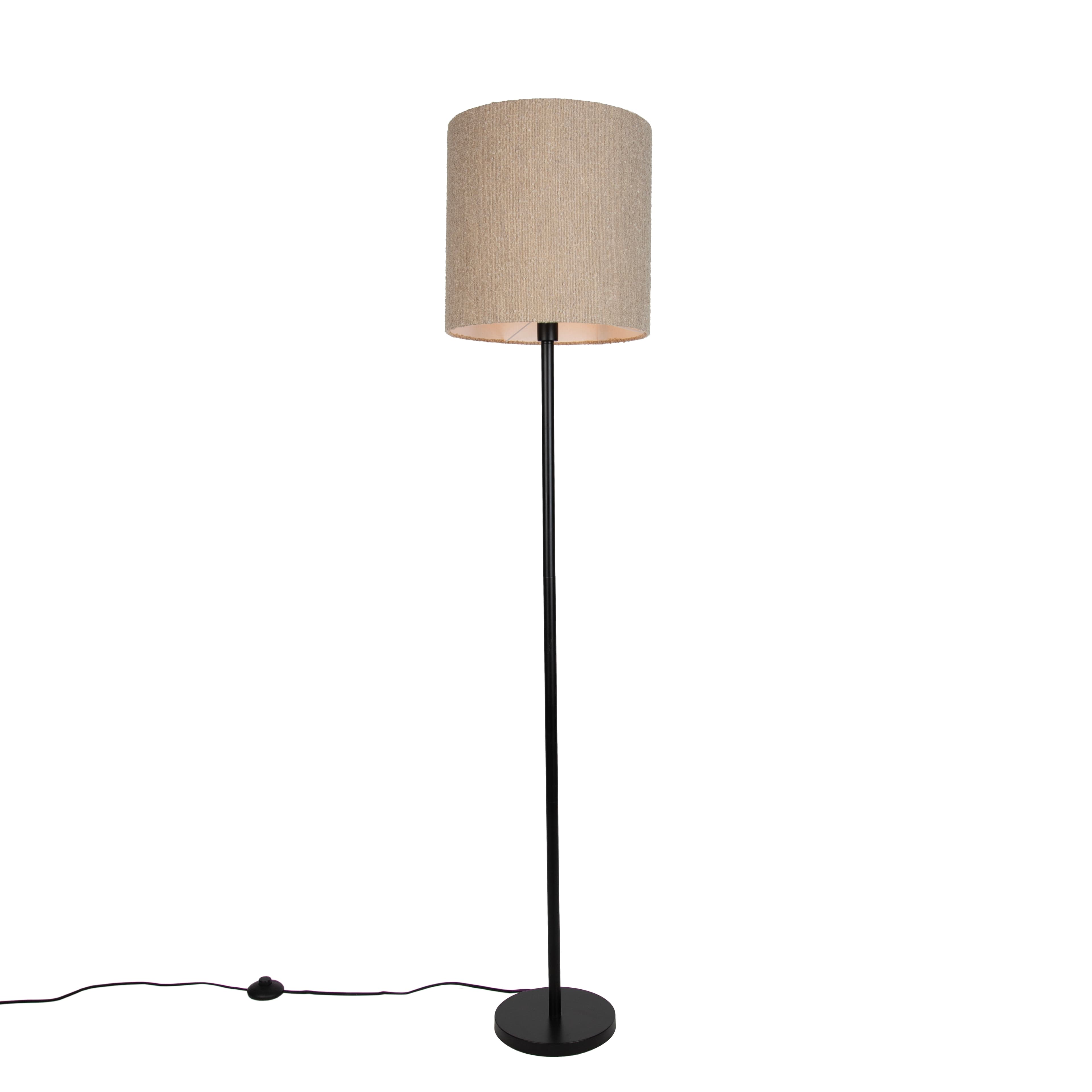 Moderne vloerlamp zwart met beige bouclé kap 40cm - Simplo