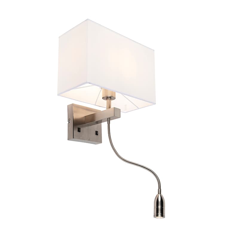 Moderná nástenná lampa oceľ s tienidlom bielym - Bergamo 1