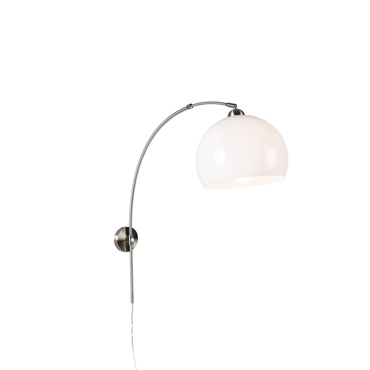Retro nástenná oblúková lampa oceľ s bielym nastaviteľným tienidlom 1